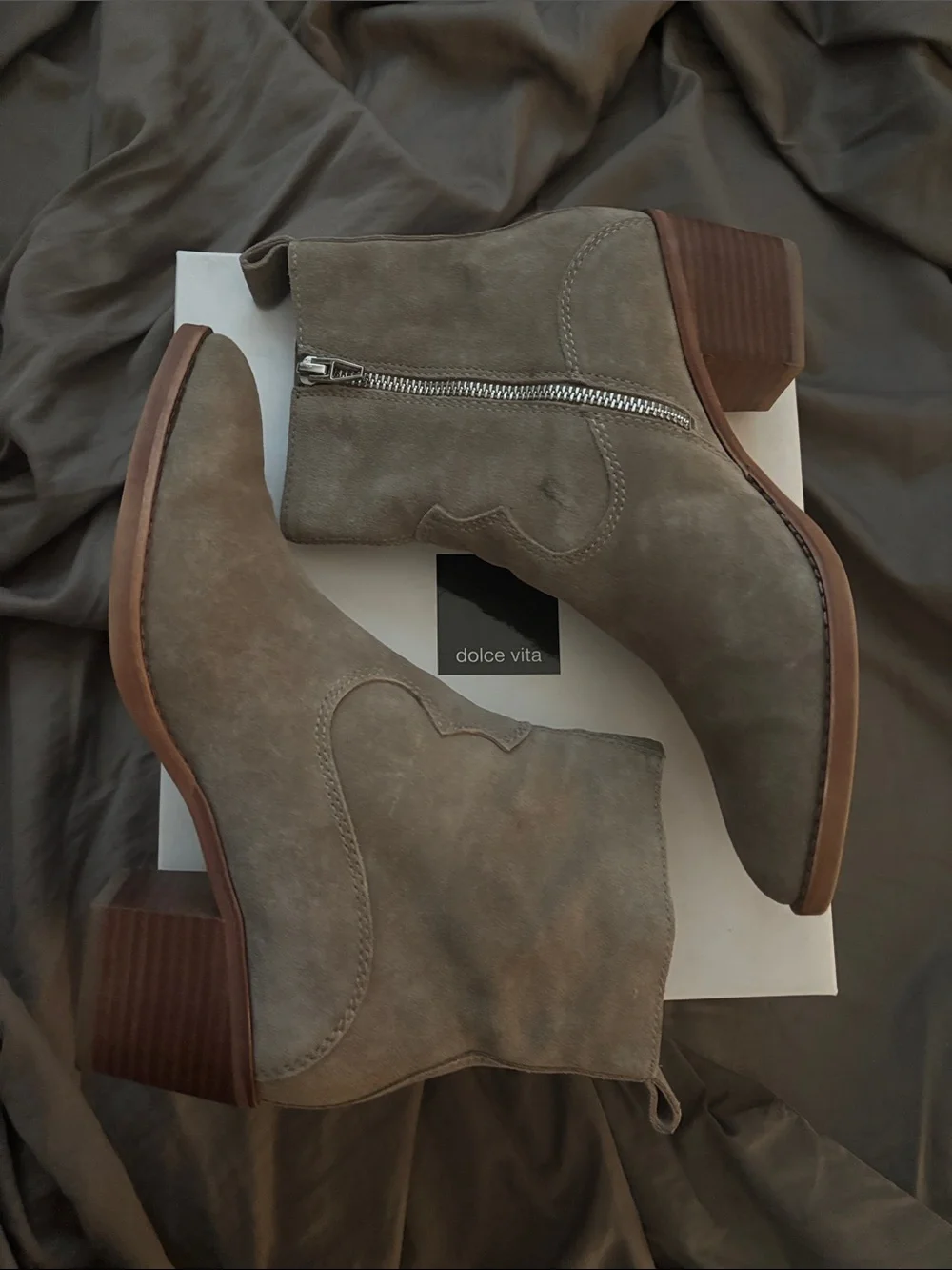 Dolce Vita Suede Taupe Ankle Booties with Side Zip